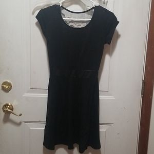 Black skater dress,lace on the back, leather belt